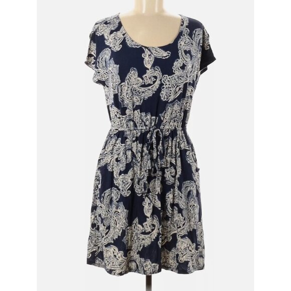 Lucky Brand Dress Women Size XS Holly Hock blue paisley Short Cap Sleeve Casual - Picture 3 of 7